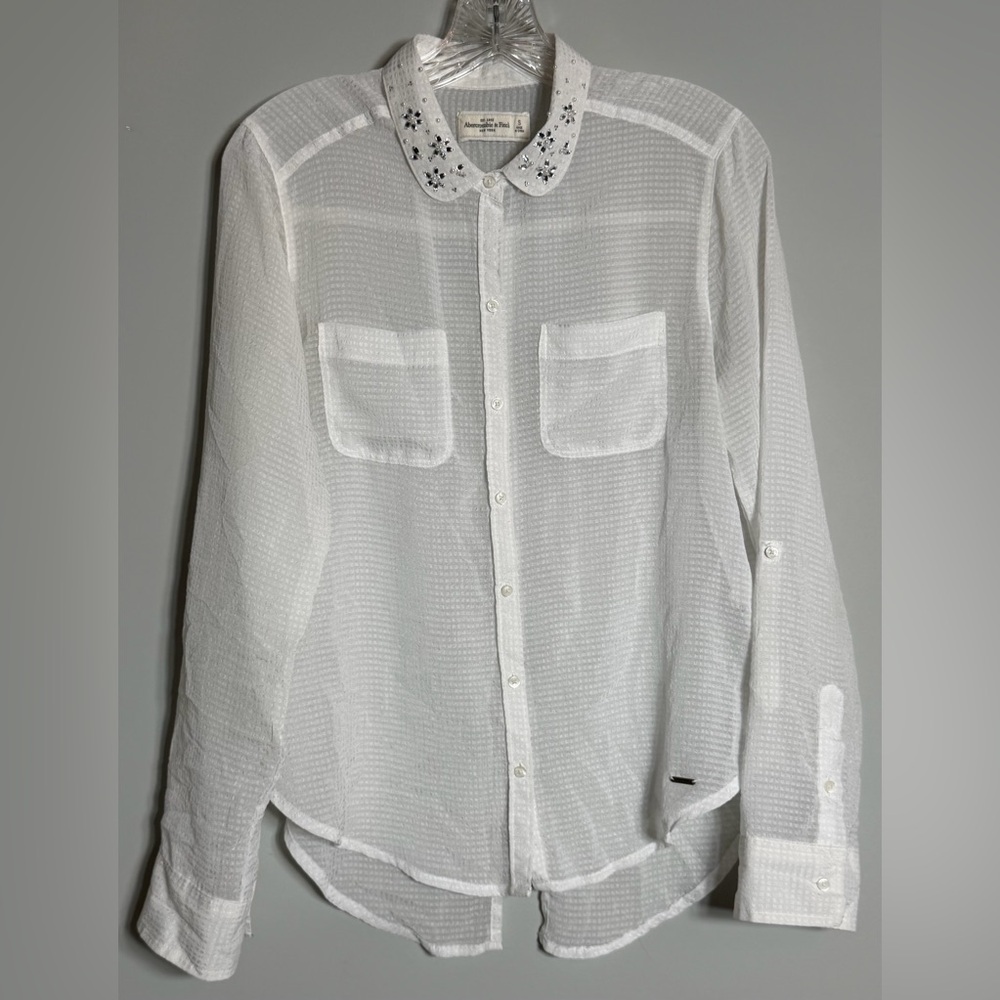 Abercrombie & Fitch Embellished Sheer Button Down Shirt Size Small